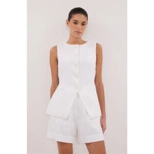Dissh Alessia White Linen Button Up Vest Top US Women's 6